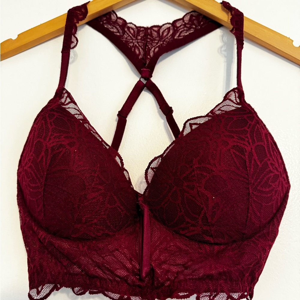 VS Pink Lace Bralette in Deep Burgundy